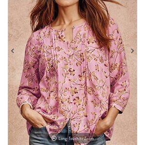 J Jill Pintucked A-Line Camilla Vine Button Front Blouse Size Lg NWOT